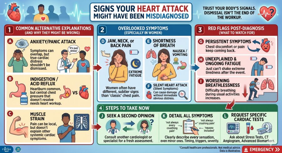 An infographic showing the signs of a misdiagnosed heart attack