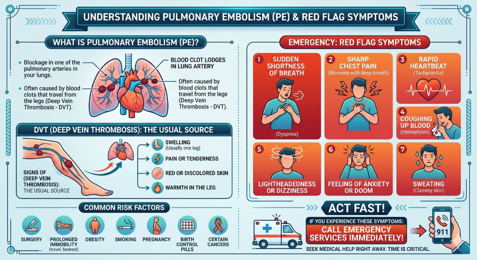 Illustration of Pulmonary Embolism & Red Flag Symptoms